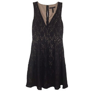 BCBG MaxAzria Black Lace Mini Dress Fit & Flare Nude Lining Sleeveless V-Neck XS